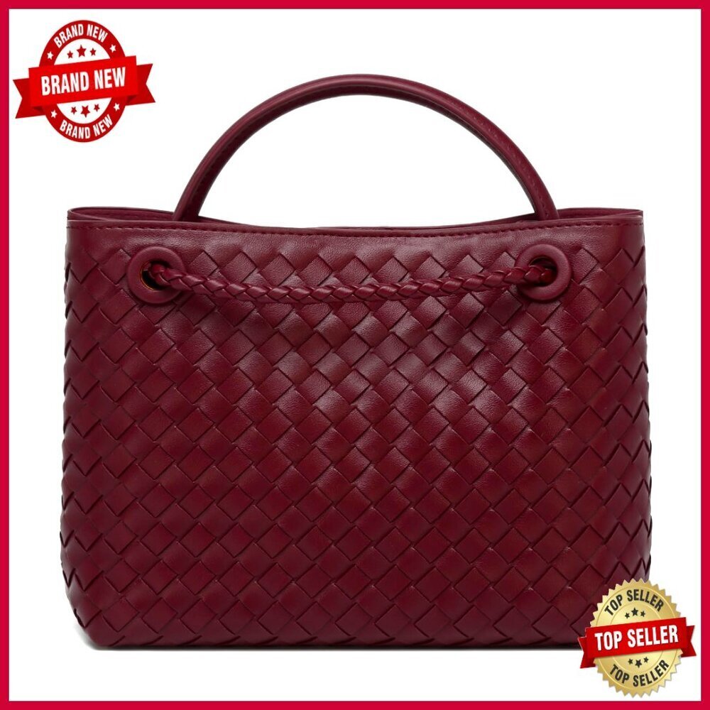 Woven Leather Crossbody Tote Shoulder Bag with Top Handle
